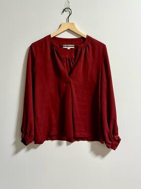 LOFT V-Neck Long Sleeve Blouse - Deep Wine
